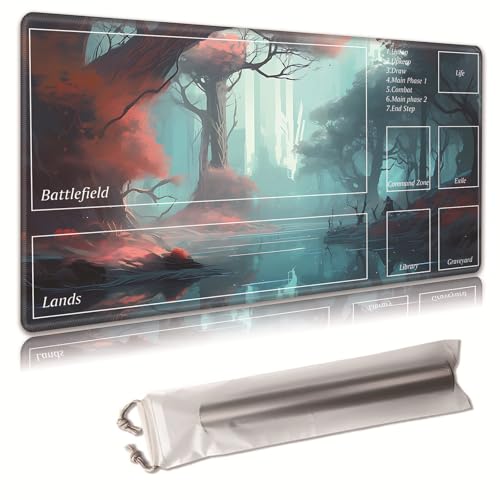 MTG Spielmatte, Spielmatte, mit Aufbewahrungstasche, rutschfeste Gummiunterseite, Kampfspiel, 35,4 x 50 cm, ideal für TCG, MTG und Brettspiel-Matte für Karten, Mauspad, Schreibtischunterlagen von Decahouy