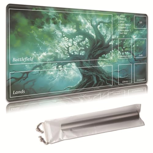 MTG Spielmatte, Spielmatte, mit Aufbewahrungstasche, rutschfeste Gummiunterseite, Kampfspiel, 35,4 x 50 cm, ideal für TCG, MTG und Brettspielmatte für Karten, Mauspad, Schreibtischunterlagen, Baum des von Decahouy
