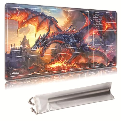 MTG Spielmatte, Spielmatte, mit Aufbewahrungstasche, rutschfeste Gummiunterseite, Kampfspiel, 43,9 x 34,8 cm, ideal für TCG, MTG und Brettspielmatte für Karten, Mauspad, Schreibtischunterlagen von Decahouy