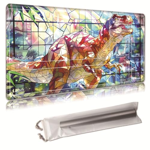 MTG Spielmatte mit Aufbewahrungstasche, rutschfeste Gummibasis, 43,9 x 34,8 cm, ideal für JCC, MTG und Brettspielmatte für Karten, Mauspad, Schreibtischunterlage, bunte Stangen von Decahouy