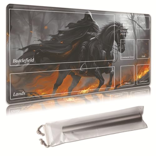 MTG Spielmatte mit Aufbewahrungstasche, rutschfeste Gummibasis, 43,9 x 34,8 cm, ideal für JCC, MTG und Brettspielmatte für Karten, Mauspad, Schreibtischunterlage, schwarzes Pferd-43 von Decahouy