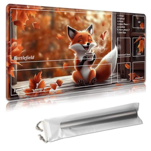 MTG Spielmatte mit Zonen, 61 x 35,6 cm, Sammelkartenspiel-Matte für TCG und CCG, organisiertes Layout, rutschfeste Gummiunterseite, glatte Stoffoberfläche, inklusive Aufbewahrungstasche, ein Fuchs von Decahouy
