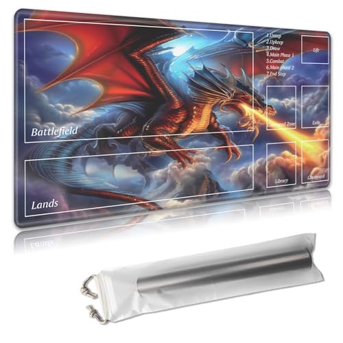 MTG Spielmatte mit Zonen, 61 x 35,6 cm, Sammelkartenspielmatte für TCG und CCG, organisiertes Layout, rutschfeste Gummiunterseite, glatte Stoffoberfläche, inklusive Aufbewahrungstasche, majestätischer von Decahouy