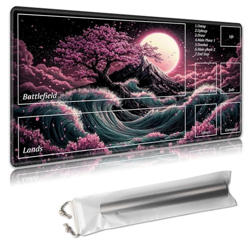 MTG Spielmatte mit Zonen, 61 x 35,6 cm, Sammelkartenspielmatte für TCG & CCG, organisiertes Layout, rutschfeste Gummiunterseite, glatte Stoffoberfläche, inklusive Aufbewahrungstasche, Berg von Decahouy