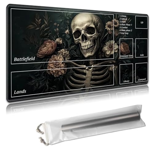 MTG Spielmatte mit Zonen, 61 x 35,6 cm, Sammelkartenspielmatte für TCG und CCG, organisiertes Layout, rutschfeste Gummiunterseite, glatte Stoffoberfläche, inklusive Aufbewahrungstasche, Pflanzen- und von Decahouy