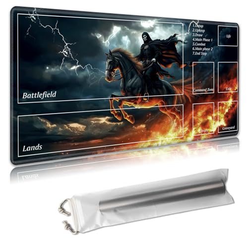MTG Spielmatte mit Zonen, 61 x 35,6 cm, Sammelkartenspielmatte für TCG & CCG, organisiertes Layout, rutschfeste Gummiunterseite, glatte Stoffoberfläche, inklusive Aufbewahrungstasche, Sensenmann von Decahouy