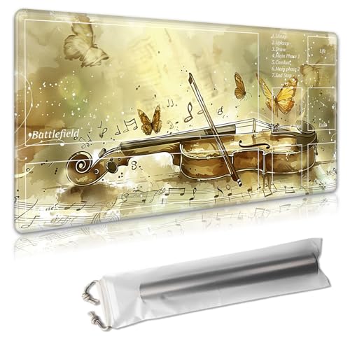 MTG Spielmatte mit Zonen, 61 x 35,6 cm, Sammelkartenspielmatte für TCG & CCG, organisiertes Layout, rutschfeste Gummiunterseite, glatte Stoffoberfläche, inklusive Aufbewahrungstasche, Violine, Notizen von Decahouy