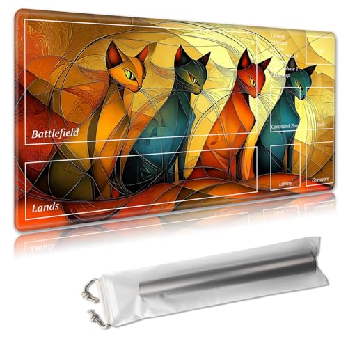 MTG Spielmatte mit Zonen, 61 x 35,6 cm, Sammelkartenspielmatte für TCG und CCG, organisiertes Layout, rutschfeste Gummiunterseite, glatte Stoffoberfläche, inklusive Aufbewahrungstasche, abstrakte von Decahouy