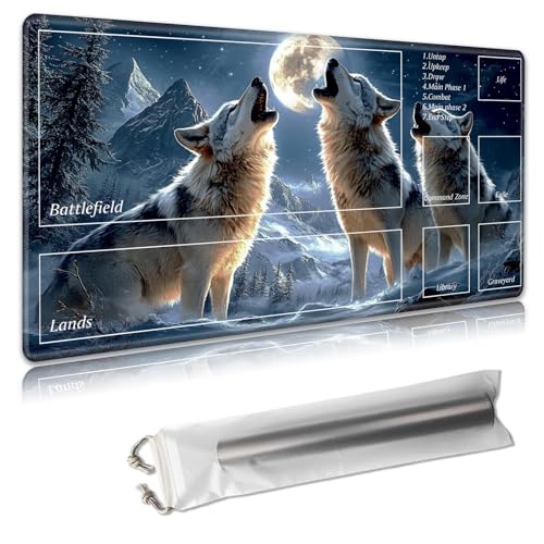MTG Spielmatte mit Zonen, 61 x 35,6 cm, Sammelkartenspielmatte für TCG und CCG, organisiertes Layout, rutschfeste Gummiunterseite, glatte Stoffoberfläche, inklusive Aufbewahrungstasche, drei heulende von Decahouy