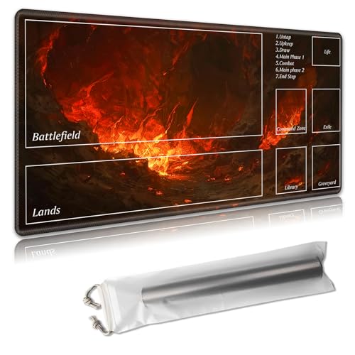 MTG Spielmatte mit Zonen, 61 x 35,6 cm, Sammelkartenspielmatte für TCG und CCG, organisiertes Layout, rutschfeste Gummiunterseite, glatte Stoffoberfläche, inklusive Aufbewahrungstasche, dunkle von Decahouy