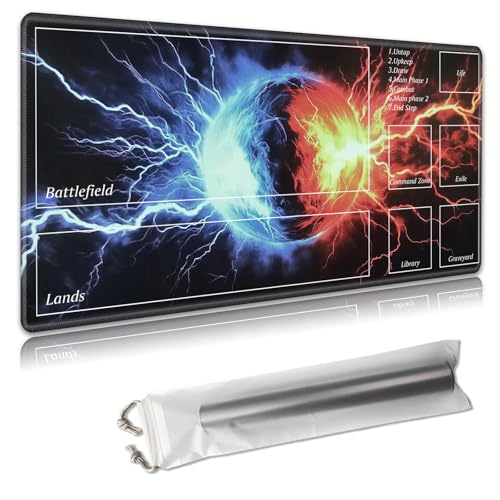 MTG Spielmatte mit Zonen, 61 x 35,6 cm, Sammelkartenspielmatte für TCG und CCG, organisiertes Layout, rutschfeste Gummiunterseite, glatte Stoffoberfläche, inklusive Aufbewahrungstasche, roter und von Decahouy