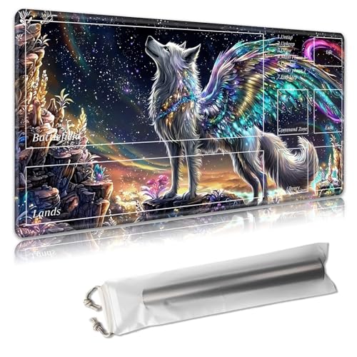 MTG Spielmatte mit Zonen, 61 x 35,6 cm, Sammelkartenspielmatte für TCG & CCG, organisiertes Layout, rutschfeste Gummiunterseite, glatte Stoffoberfläche, inklusive Aufbewahrungstasche, schöner weißer von Decahouy