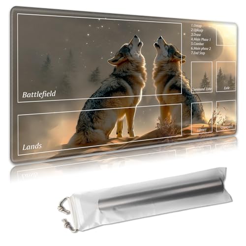 MTG Spielmatte mit Zonen, 61 x 35,6 cm, Sammelkartenspielmatte für TCG & CCG, organisiertes Layout, rutschfeste Gummiunterseite, glatte Stoffoberfläche, inklusive Aufbewahrungstasche, zwei heulende von Decahouy