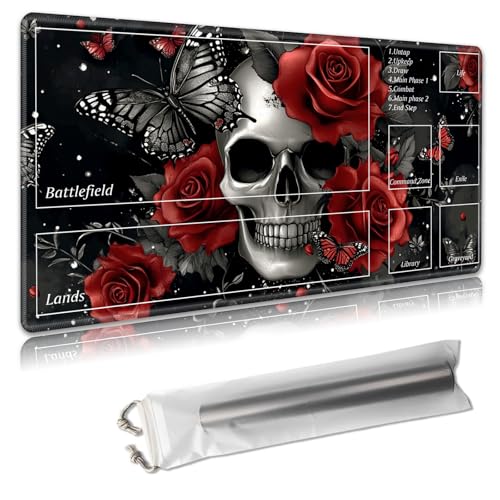 MTG Spielmatte mit Zonen, 61 x 35,6 cm, Sammelkartenspielmatte für TCG und CCG, organisiertes Layout, rutschfeste Gummiunterseite, glatte Stoffoberfläche, inklusive Aufbewahrungstasche von Decahouy
