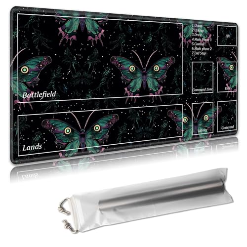 MTG Spielmatte mit Zonen, 61 x 35,6 cm, Sammelkartenspielmatte für TCG und CCG, organisiertes Layout, rutschfeste Gummiunterseite, glatte Stoffoberfläche, inklusive Aufbewahrungstasche von Decahouy