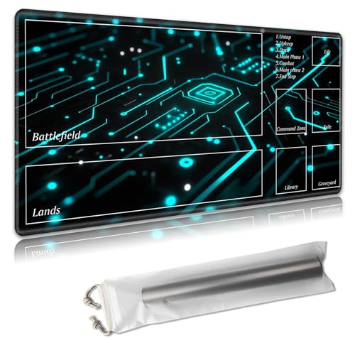 MTG Spielmatte mit Zonen, 61 x 35,6 cm, Sammelkartenspielmatte für TCG und CCG, organisiertes Layout, rutschfeste Gummiunterseite, glatte Stoffoberfläche, inklusive Aufbewahrungstasche von Decahouy