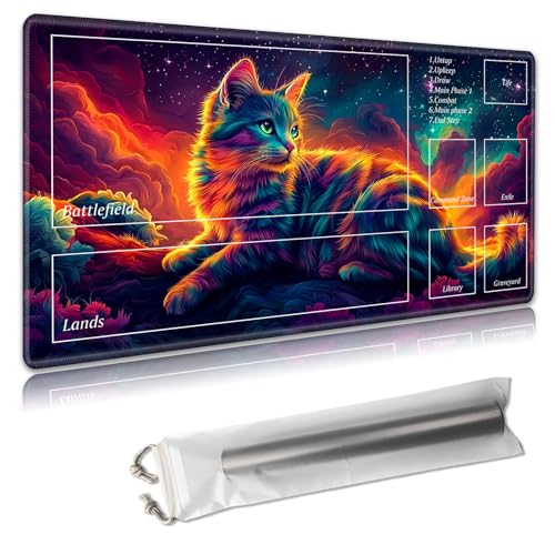 MTG Spielmatte mit Zonen, TCG-Kartenspielmatte für Magic The Gathering, 61 x 35 cm, genähte Kanten, rutschfeste Gummiunterseite, tragbare Spielmatte mit kostenloser Aufbewahrungstasche, bunte MTG Spielmatte mit Zonen, TCG-Kartenspielmatte für Magic The Gathering, 61 x 35 cm, genähte Kanten, rutschfeste Gummiunterseite, tragbare Spielmatte mit kostenloser Aufbewahrungstasche, bunte von Decahouy