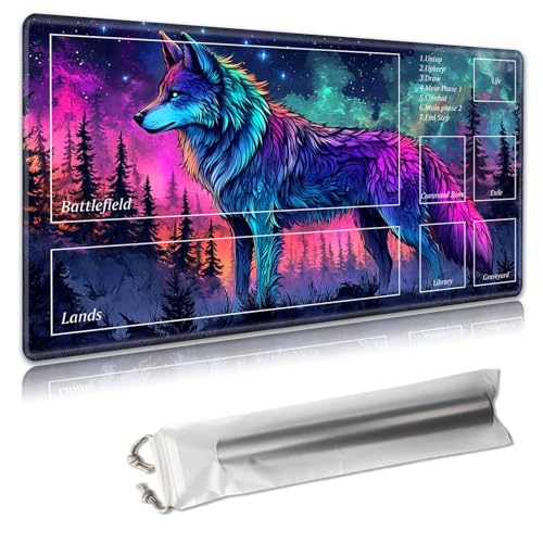 MTG Spielmatte mit Zonen, TCG-Kartenspielmatte für Magic The Gathering, 61 x 35 cm, genähte Kanten, rutschfeste Gummiunterseite, tragbare Spielmatte mit kostenloser Aufbewahrungstasche, bunter MTG Spielmatte mit Zonen, TCG-Kartenspielmatte für Magic The Gathering, 61 x 35 cm, genähte Kanten, rutschfeste Gummiunterseite, tragbare Spielmatte mit kostenloser Aufbewahrungstasche, bunter von Decahouy