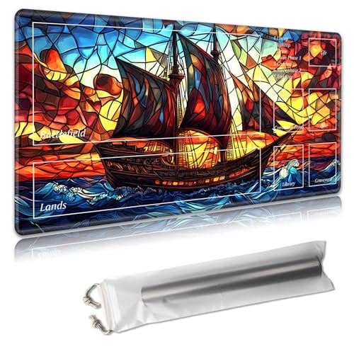 MTG Spielmatte mit Zonen, TCG-Kartenspielmatte für Magic The Gathering, 61 x 35 cm, genähte Kanten, rutschfeste Gummiunterseite, tragbare Spielmatte mit kostenloser Aufbewahrungstasche, großes buntes MTG Spielmatte mit Zonen, TCG-Kartenspielmatte für Magic The Gathering, 61 x 35 cm, genähte Kanten, rutschfeste Gummiunterseite, tragbare Spielmatte mit kostenloser Aufbewahrungstasche, großes buntes von Decahouy