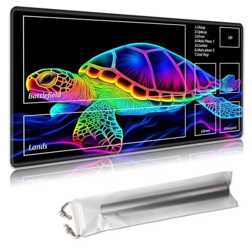 MTG Spielmatte mit Zonen, TCG-Kartenspielmatte für Magic The Gathering, 61 x 35 cm, genähte Kanten, rutschfeste Gummiunterseite, tragbare Spielmatte mit kostenloser Aufbewahrungstasche, neonbunte MTG Spielmatte mit Zonen, TCG-Kartenspielmatte für Magic The Gathering, 61 x 35 cm, genähte Kanten, rutschfeste Gummiunterseite, tragbare Spielmatte mit kostenloser Aufbewahrungstasche, neonbunte von Decahouy