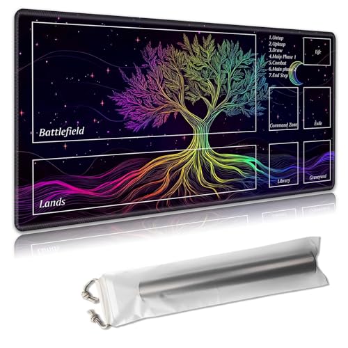 MTG Spielmatte mit Zonen – TCG-Kartenspielmatte für Magic The Gathering – 61 x 35,6 cm – genähte Kanten, rutschfeste Gummiunterseite – tragbare Spielmatte mit kostenloser Aufbewahrungstasche, Baum des MTG Spielmatte mit Zonen – TCG-Kartenspielmatte für Magic The Gathering – 61 x 35,6 cm – genähte Kanten, rutschfeste Gummiunterseite – tragbare Spielmatte mit kostenloser Aufbewahrungstasche, Baum des von Decahouy