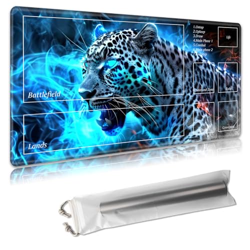 MTG Spielmatte mit Zonen – TCG-Kartenspielmatte für Magic The Gathering – 61 x 35,6 cm – genähte Kanten, rutschfeste Gummiunterseite – tragbare Spielmatte mit kostenloser Aufbewahrungstasche, Blauer von Decahouy