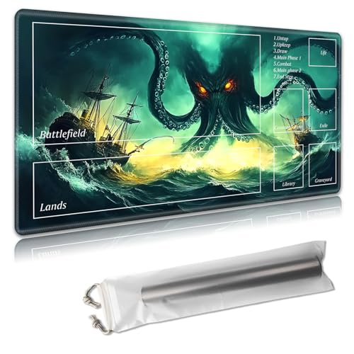MTG Spielmatte mit Zonen – TCG-Kartenspielmatte für Magic The Gathering – 61 x 35,6 cm – genähte Kanten, rutschfeste Gummiunterseite – tragbare Spielmatte mit kostenloser Aufbewahrungstasche, Kraken MTG Spielmatte mit Zonen – TCG-Kartenspielmatte für Magic The Gathering – 61 x 35,6 cm – genähte Kanten, rutschfeste Gummiunterseite – tragbare Spielmatte mit kostenloser Aufbewahrungstasche, Kraken von Decahouy