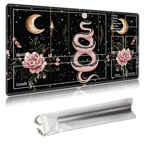 MTG Spielmatte mit Zonen – TCG-Kartenspielmatte für Magic The Gathering – 61 x 35,6 cm – genähte Kanten, rutschfeste Gummiunterseite – tragbare Spielmatte mit kostenloser Aufbewahrungstasche, Schlange von Decahouy