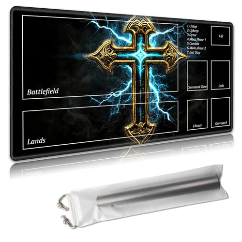 MTG Spielmatte mit Zonen – TCG-Kartenspielmatte für Magic The Gathering – 61 x 35,6 cm – genähte Kanten, rutschfeste Gummiunterseite – tragbare Spielmatte mit kostenloser Aufbewahrungstasche, goldenes MTG Spielmatte mit Zonen – TCG-Kartenspielmatte für Magic The Gathering – 61 x 35,6 cm – genähte Kanten, rutschfeste Gummiunterseite – tragbare Spielmatte mit kostenloser Aufbewahrungstasche, goldenes von Decahouy