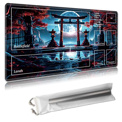 MTG Spielmatte mit Zonen – TCG-Kartenspielmatte für Magic The Gathering – 61 x 35,6 cm – genähte Kanten, rutschfeste Gummiunterseite – tragbare Spielmatte mit kostenloser Aufbewahrungstasche, rotes MTG Spielmatte mit Zonen – TCG-Kartenspielmatte für Magic The Gathering – 61 x 35,6 cm – genähte Kanten, rutschfeste Gummiunterseite – tragbare Spielmatte mit kostenloser Aufbewahrungstasche, rotes von Decahouy