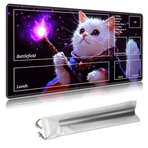 MTG Spielmatte mit Zonen – TCG-Kartenspielmatte für Magic The Gathering – 61 x 35,6 cm – genähte Kanten, rutschfeste Gummiunterseite – tragbare Spielmatte mit kostenloser Aufbewahrungstasche, weiße von Decahouy