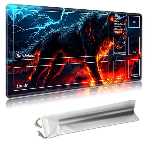 MTG Spielmatte mit Zonen – TCG-Kartenspielmatte für Magic The Gathering – 61 x 35,6 cm – genähte Kanten, rutschfeste Gummiunterseite – tragbare Spielmatte mit kostenloser Aufbewahrungstasche, wilder MTG Spielmatte mit Zonen – TCG-Kartenspielmatte für Magic The Gathering – 61 x 35,6 cm – genähte Kanten, rutschfeste Gummiunterseite – tragbare Spielmatte mit kostenloser Aufbewahrungstasche, wilder von Decahouy