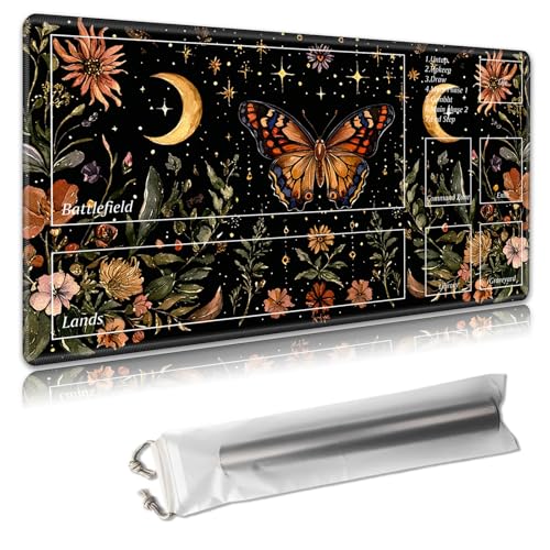 MTG Spielmatte mit Zonen – TCG-Kartenspielmatte für Magic The Gathering – 61 x 35,6 cm – genähte Kanten, rutschfeste Gummiunterseite – tragbare Spielmatte mit kostenloser Aufbewahrungstasche von Decahouy