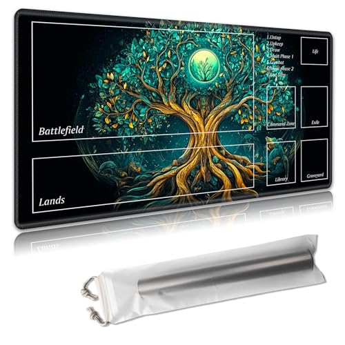 MTG Spielmatte mit Zonen – TCG-Kartenspielmatte für Magic The Gathering – 61 x 35,6 cm – genähte Kanten, rutschfeste Gummiunterseite – tragbare Spielmatte mit kostenloser Aufbewahrungstasche von Decahouy