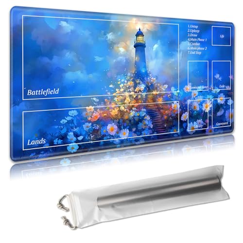 MTG Spielmatte mit Zonen – TCG-Kartenspielmatte für Magic The Gathering – 61 x 35,6 cm – genähte Kanten, rutschfeste Gummiunterseite – tragbare Spielmatte mit kostenloser Aufbewahrungstasche von Decahouy