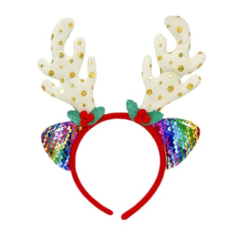 Decmied Weihnachtsgeweih Stirnbänder Glitzer Weihnachten Elch Geweih Stirnband Niedlich Xmas Haarbänder Urlaub Stirnbänder Party Geschenk Weihnachtskostüm Party Zubehör für Frauen und Mädchen (Beige) von Decmied