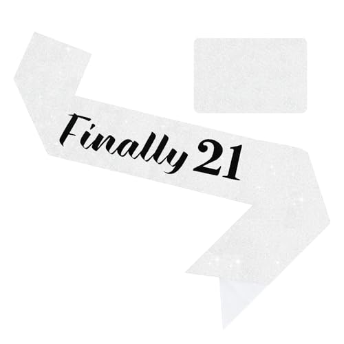 DecoGlee Endlich 21. Geburtstag Schärpe mit Glitzer, Dekoration zum 21. Geburtstag, Schärpe für Damen und Herren, 21. Geburtstag, Partyzubehör, Weiß DecoGlee Endlich 21. Geburtstag Schärpe mit Glitzer, Dekoration zum 21. Geburtstag, Schärpe für Damen und Herren, 21. Geburtstag, Partyzubehör, Weiß von DecoGlee