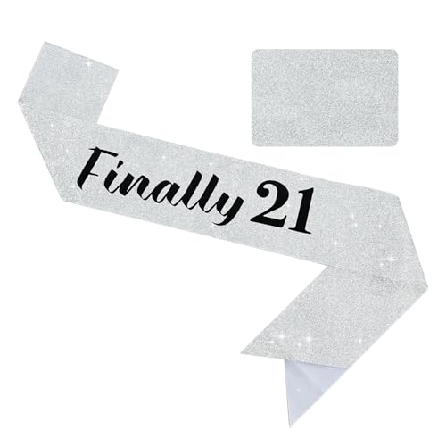 DecoGlee Endlich 21. Geburtstag Schärpe mit Glitzer, Dekoration zum 21. Geburtstag, Schärpe für Damen und Herren, 21. Geburtstag, Partyzubehör und Dekoration, silberfarben DecoGlee Endlich 21. Geburtstag Schärpe mit Glitzer, Dekoration zum 21. Geburtstag, Schärpe für Damen und Herren, 21. Geburtstag, Partyzubehör und Dekoration, silberfarben von DecoGlee