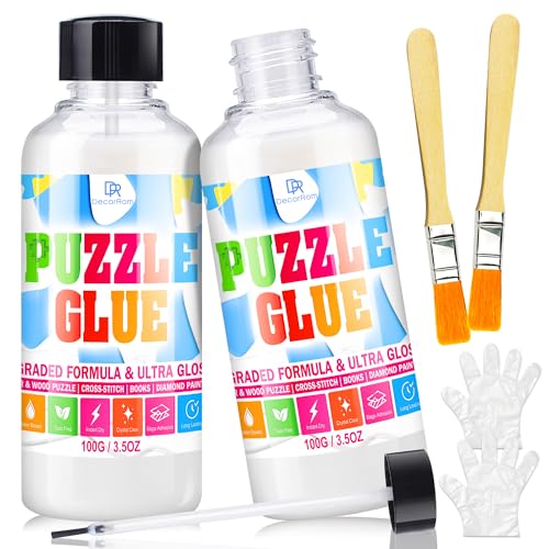Puzzlekleber Transparent 200ml, Schnelltrocknend mit Applikator, für Bis Zu 5000 Teile, Ungiftig, Ideal für Puzzle Aufbewahrung & Hohe Qualität Puzzle Zubehör Ohne Rückstände Für Aufhängen Einfach von DecorRom