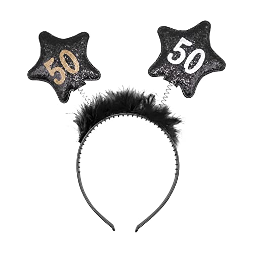 Decoraparty Haarreif mit Zahl 50 Jahre für Damen, zum Geburtstag, Jahrestag, Party, Krone, Stirnband mit Sternantennen, fünfzig, Glitzer, Unisex, Schwarz/Gold Decoraparty Haarreif mit Zahl 50 Jahre für Damen, zum Geburtstag, Jahrestag, Party, Krone, Stirnband mit Sternantennen, fünfzig, Glitzer, Unisex, Schwarz/Gold von Decoraparty