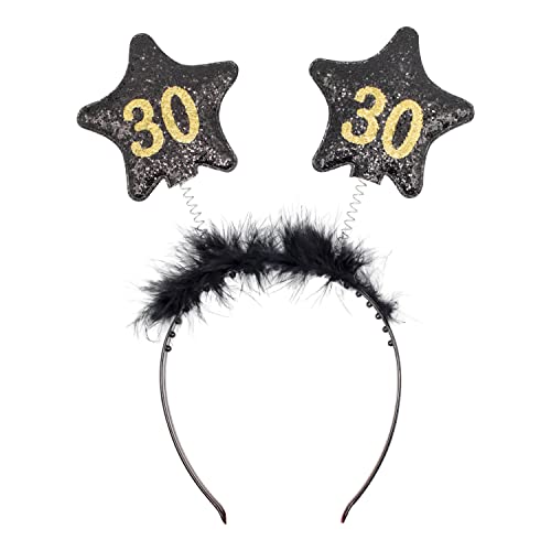 Decoraparty Haarreif mit Zahl 30 Jahre für Damen, zum Geburtstag, Jahrestag, Party, Krone, Stirnband mit Antennen in Sternform, Unisex, Schwarz/Gold Decoraparty Haarreif mit Zahl 30 Jahre für Damen, zum Geburtstag, Jahrestag, Party, Krone, Stirnband mit Antennen in Sternform, Unisex, Schwarz/Gold von Decoraparty