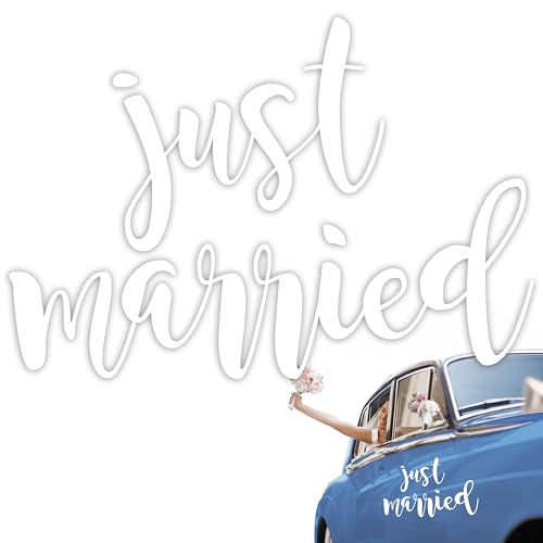 Decoraparty Just Married Brautpaar Autoaufkleber, Aufkleber Hochzeitsdekoration, Hochzeit, Wedding Party, Braut Auto Windschutzscheibe Decal, Dekorative Aufkleber-33x45cm von Decoraparty