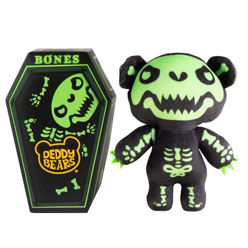 Deddy Bears - Knochen Plüschtier 15cm mit Sarg Plüsch - Halloween - Innendekorationen, Requisiten, gruselige Kuscheltiere Geschenke, gruselige Kinder und Erwachsene Sammlerstücke Knochen von Deddy Bears