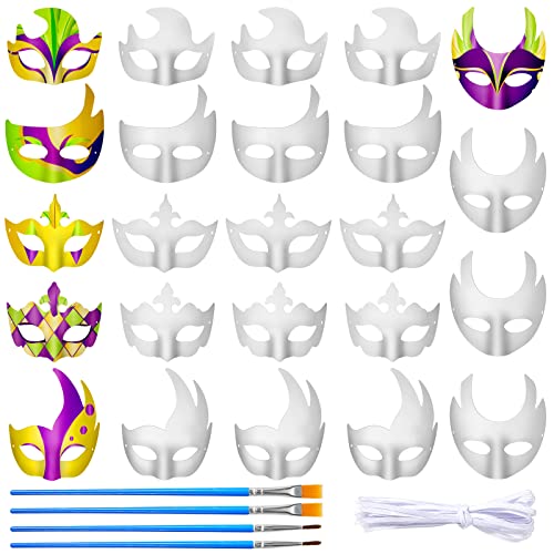 Deekin 24 Stück DIY Mardi Gras Maske mit 24 Pinseln, weiß, unlackiert, Masken, halbes Gesicht, leere Maske, Pappmaché, Maske, Weihnachten, Cosplay, Party, DIY Handwerk, Kreativität, 6 Stile Deekin 24 Stück DIY Mardi Gras Maske mit 24 Pinseln, weiß, unlackiert, Masken, halbes Gesicht, leere Maske, Pappmaché, Maske, Weihnachten, Cosplay, Party, DIY Handwerk, Kreativität, 6 Stile von Deekin