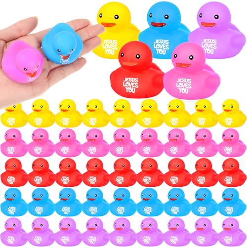 Deekin Gummienten, Motiv: Jesus liebt dich, mehrfarbig, Gummienten, Badespielzeug für Babyparty, Pool, religiöse Partygeschenke, Geburtstagsgeschenke, Kirchenbelohnung, 5,6 cm, 100 Stück von Deekin