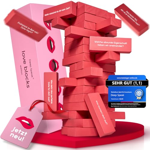 Deep Speak Wackelturm Spiel Erwachsene - Love Blocks, das Pärchenspiel für Tiefe Gespräche & Date Spiele-Ideen | Geschenk für Sie & Ihn, Gesellschaftsspiele für Paare Deep Speak Wackelturm Spiel Erwachsene - Love Blocks, das Pärchenspiel für Tiefe Gespräche & Date Spiele-Ideen | Geschenk für Sie & Ihn, Gesellschaftsspiele für Paare von Deep Speak