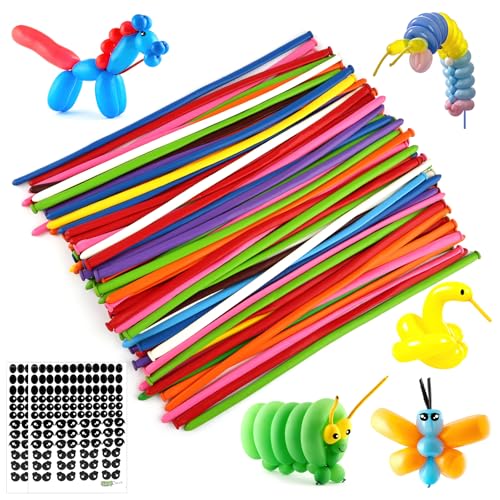 Deepton Modellierballons, 100 Stück Luftballons Lang Formbar, Luftballons Tiere Formen mit 2 Aufkleber, Lange Luftballons zum Formen, Bunt Ballons für Party, Hochzeit, Geburtstag Dekoration von Deepton