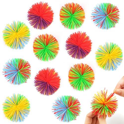 Deepton 12 Stück Farbe Stringy Balls, Wuschelball 6.5 cm, Sensory Fidget Balls, Mitgebsel Kindergeburtstag 6, 7, 8, 9,10 Jahre, Regenbogenball Kinder Mitbringsel für Familienspiele Freundesspiele von Deepton