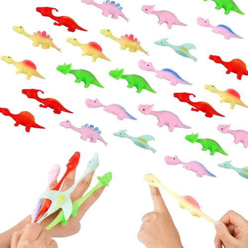 30 Stück Schleuder Dinosaurier Spielzeug, Elastischer Drachenkind Finger Toys, Zufällige Farbe Schleuder-Dinosaurier-Finger Spielzeug, Schleuder Dinosaurier Fingerspiel für Kinder ＆ Erwachsene von Deepton