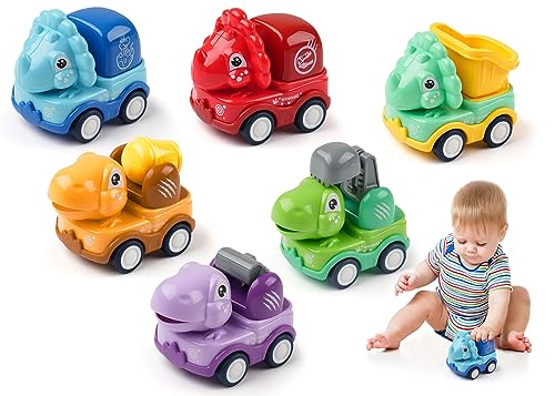 Deepton 6 Stück Baby Auto Spielzeug ab 1 Jahre, Baby Aufziehauto, Press & Go Spielzeugautos, Dinosaurier Spielzeug Auto, Baby Dinosaurierautos, Kinderspielzeug Geschenk ab 1 2 3 Jahre von Deepton